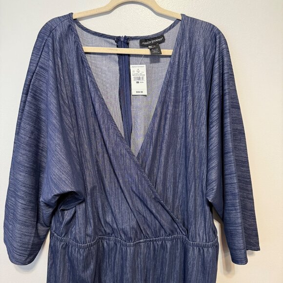 NWT Ashley Stewart Womens Plus Size 22/24 Blue V-Neck Jumpsuit Dolman Sleeves - Picture 2 of 6
